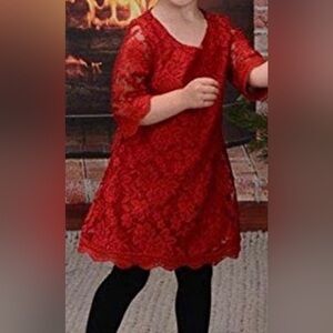 NWT April Girl Red Lace Dress Lining 3/4 Sleeve Size 150 (6-7Y) Wedding Holiday